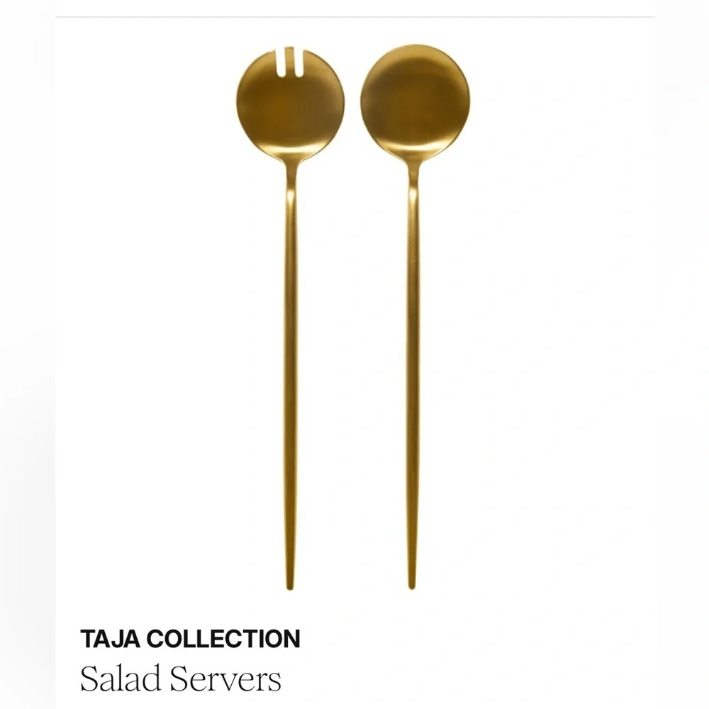NWT Taja Collection Gold Salad Servers Stainless Steel Modern Entertaining Set